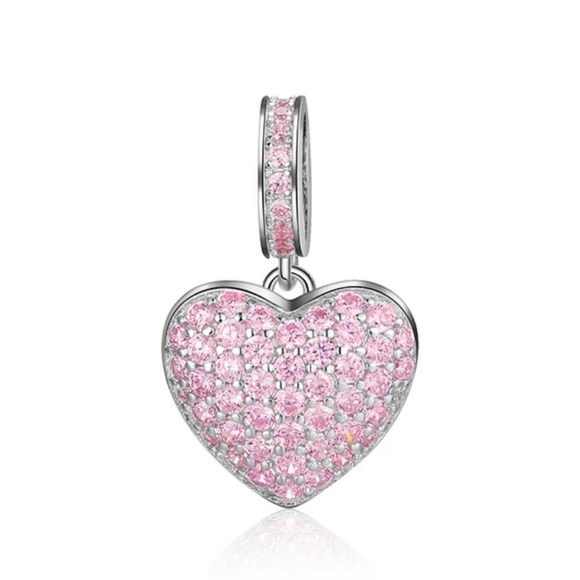 Sterling Silver 925 Charm for Bracelet Pink Heart 💓 - Picture 2 of 4